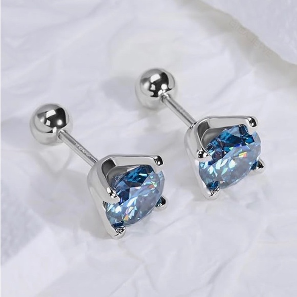 Genuine ~ Certified 2 Carat Bright Blue Diamond 18k White Gold Stud Earrings - Picture 7 of 16